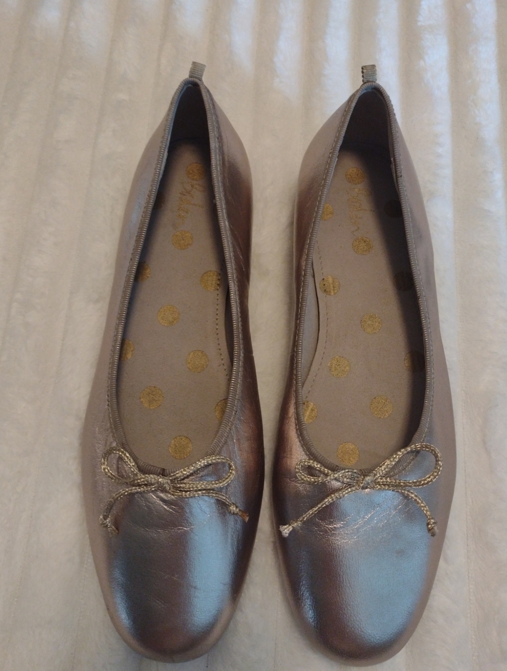 Boden Kitty Gold Leather Ballet Flats Womens 40/ US 9-9.5 Flexi Sole Bow